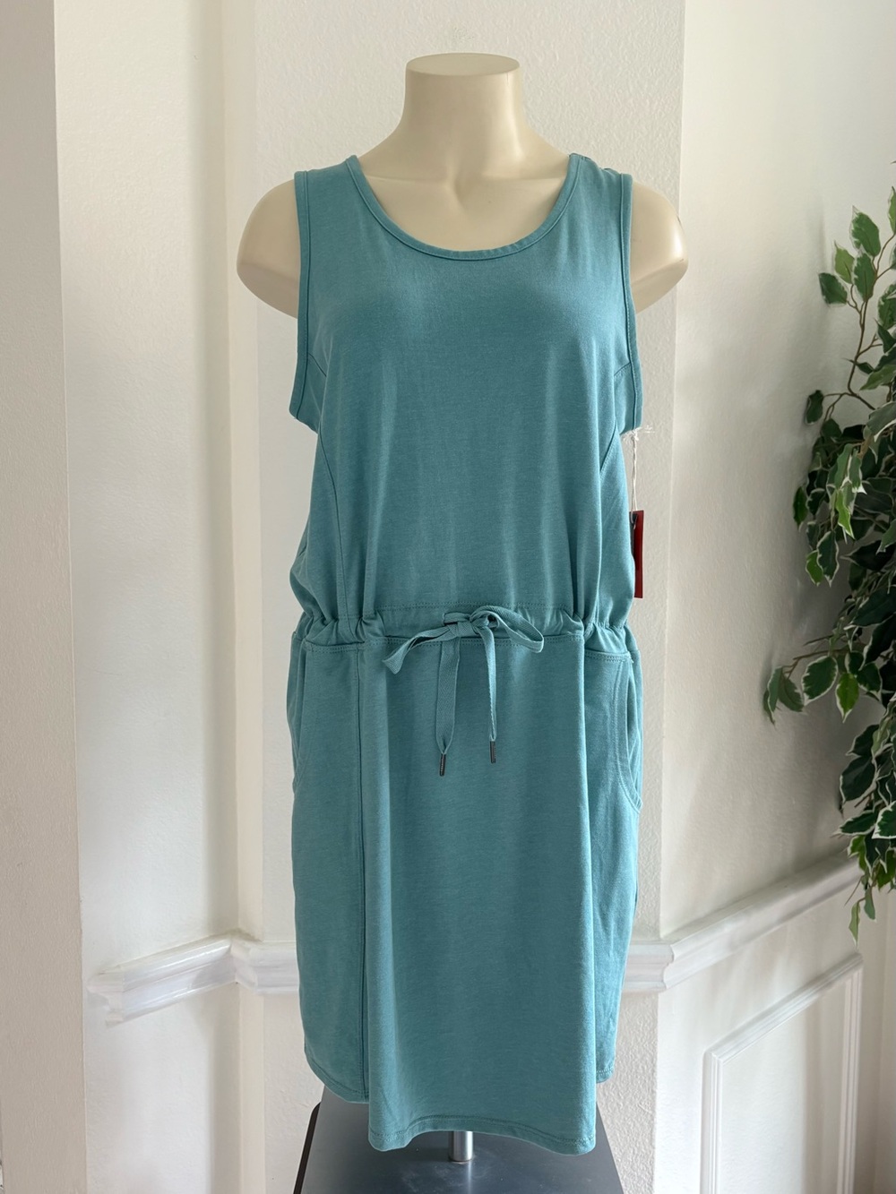 Sleeveless Drawstring Teal Dress